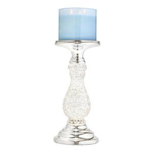 BATH & BODY WORKS SILVER SWIRLING GLITTER LIGHT-UP PEDESTAL GLOBE CANDLE HOLDER